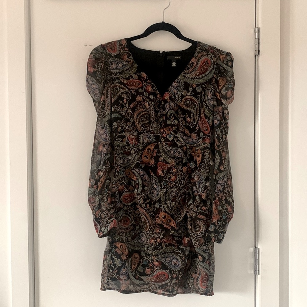 (⭐️ 2 for $120) Aqua Paisley Puff Shoulder Dress